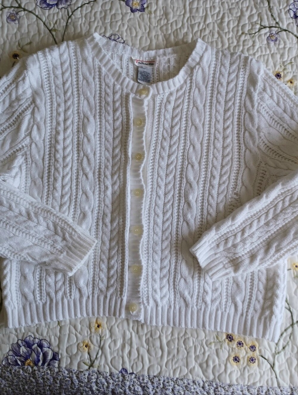 Talbots Vintage Classic Cable Knit Crewneck Cardigan, Size XL - Picture 4 of 14